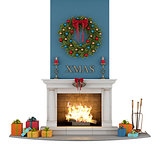 Traditional fireplace with christmas decorations 