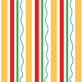 Vertical orange red stripes wavy green pattern