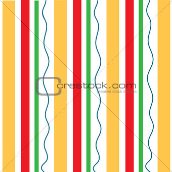 Vertical orange red stripes wavy green pattern