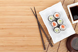 Sushi set, chopsticks and soy sauce