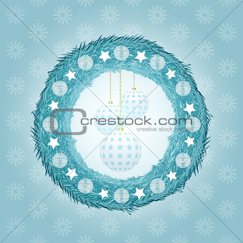 Blue Christmas wreath with baubles