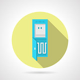 Flat water cooler yellow round vector icon