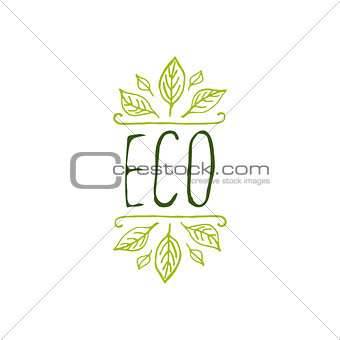 Eco product label on white background.