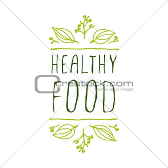 Healthy food - product label on white background.
