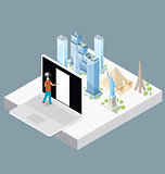 Vector 3d Flat Isometric With Internet Concept