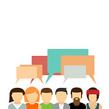 Icons group of people with speech bubbles.