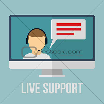 Technical support concept with human icon and monitor. Flat design vector illustration.
