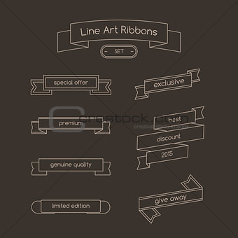 Set of curved ribbons thin line. Lineart illustration