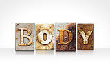 Body Letterpress Concept Isolated on White