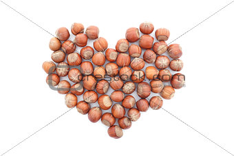 Hazelnuts in a heart shape