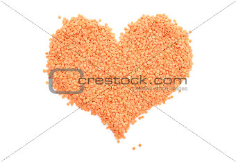 Red lentils in a heart shape