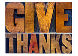 give thanks  word abstract in wood type