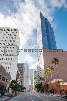 Skyscrapers against blue sky in downtown of Los Angeles, California USA