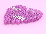 3d group of words shaping a heart on pink background
