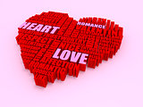 3d group of words shaping a heart with pink red text