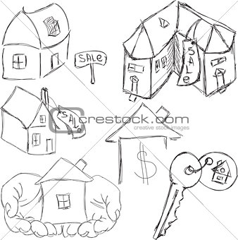 Drawn houses with key
