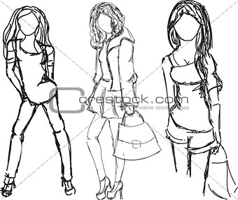 Drawn fashion girls in different postures