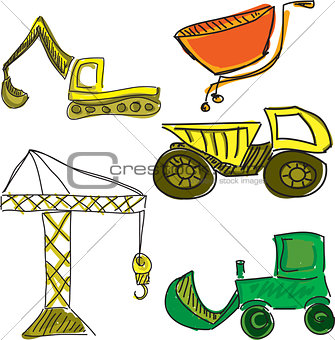 Drawn colored building vehicles
