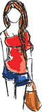 Drawn colored young girl in shorts