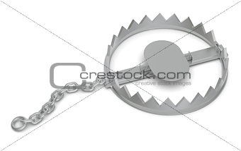 Bear trap with chain on white