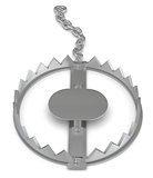 Bear trap with chain on white, top view