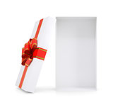 Empty gift box with ribbon on white