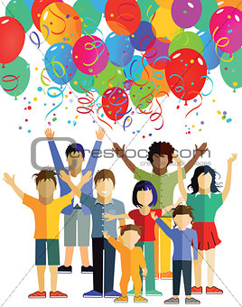 Children celebrate with balloons