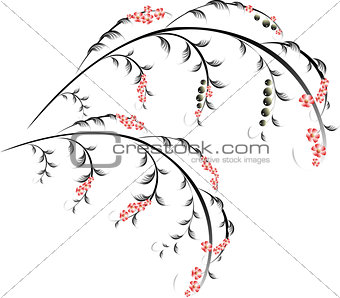 Pattern in the form of berry and red flower branches. EPS10 vector illustration