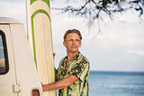 Optimistic Man with Surfboard