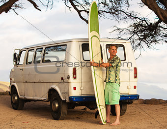 Surfer with Van and Surfboard