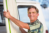 Cheerful Adult with Surfboard