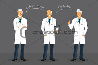 Old doctor in various poses