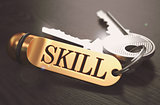 Skill - Bunch of Keys with Text on Golden Keychain.