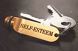 Self-Esteem - Bunch of Keys with Text on Golden Keychain.