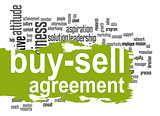 Buy-sell agreement word cloud with green banner