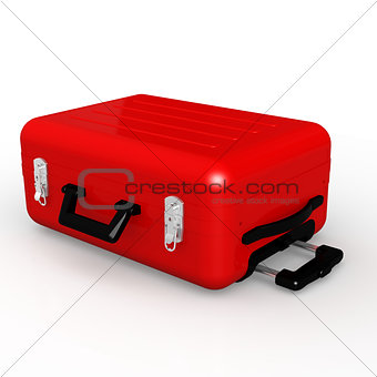 Red luggage on the floor