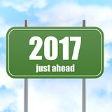 Street Sign With 2017 Just Ahead in Blue Sky