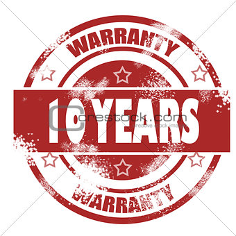 Ten years warranty grunge stamp