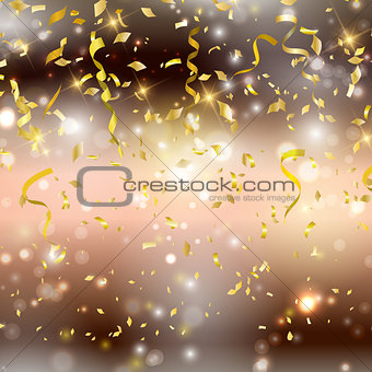 Gold confetti and streamers backgrond