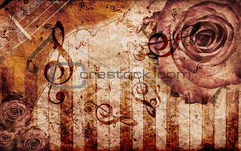 Vintage background with rose and notes