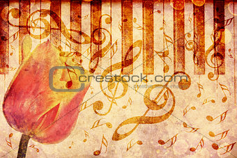 Vintage background with tulip and notes