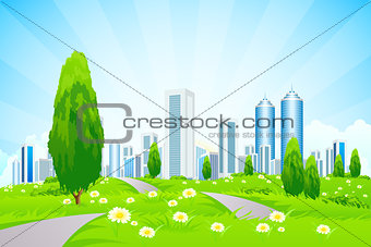 Green Landscape with City