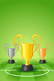 Soccer Background with Three Award Trophy