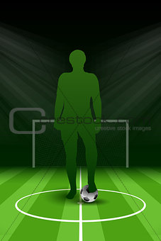 Soccer Poster with Player and Ball on Gridiron, element for desi