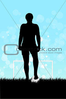 Soccer Poster with Player and Ball on Gridiron, element for desi