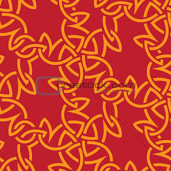 Seamless Orange wicker ornament on a red background