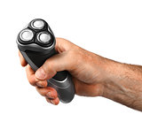 Strong male hand holding shaver