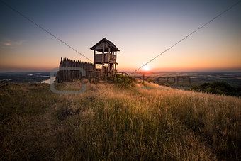 Wooden Tourist Observation Tower over a Landscape at Beautiful S