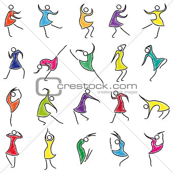 Set of twenty abstract female dancers