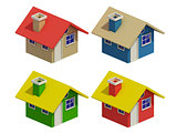 set of four houses with color changes